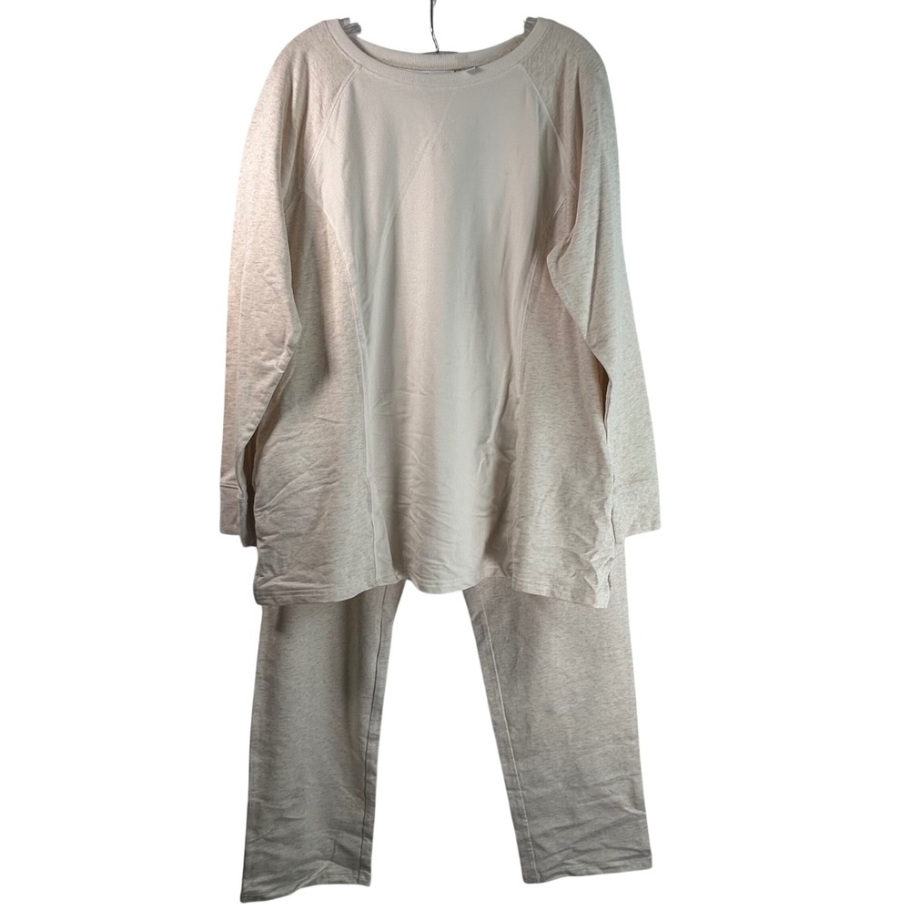 Denim & Co Active Womens XL Oatmeal Heather 2 Piece Loungewear Set Tunic & Pants